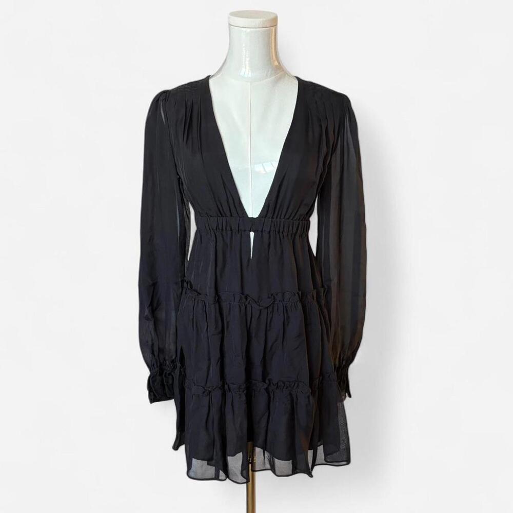 Cami‎ NYC black tiered mini dress with long sleeves